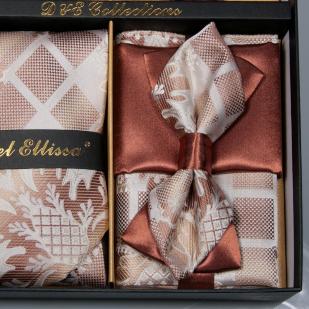 Daniel Ellissa Brown White Bow & Neck Tie 6 Set - Picture 4 of 6